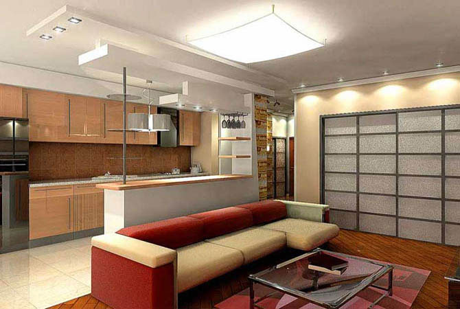дизайн совмещение кухни комнаты
