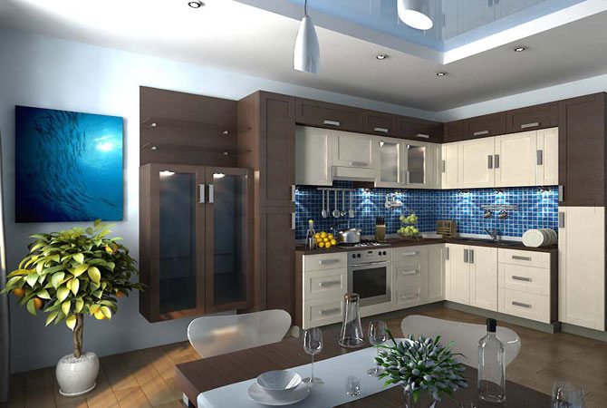 дизайнерские решения для прямоугольной комнаты кухни